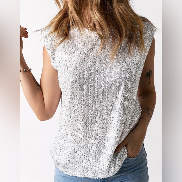 #27 White All Sequin Sleeveless Top - Picture 10 of 10